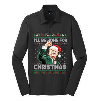 ILl Be Home For Christmas Funny Trump Ugly Sweater Xmas Silk Touch Performance Long Sleeve Polo