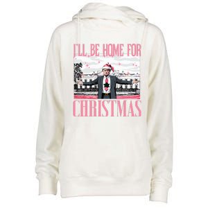 ILl Be Home For Christmas Funny Santa Claus Trump 2024 Womens Funnel Neck Pullover Hood