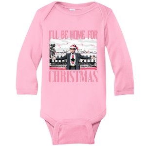 ILl Be Home For Christmas Funny Santa Claus Trump 2024 Baby Long Sleeve Bodysuit