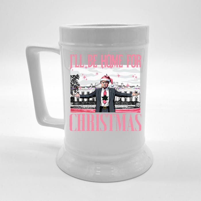 ILl Be Home For Christmas Funny Santa Claus Trump 2024 Beer Stein