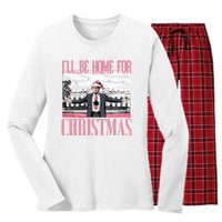 ILl Be Home For Christmas Funny Santa Claus Trump 2024 Women's Long Sleeve Flannel Pajama Set 