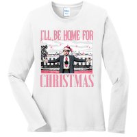 ILl Be Home For Christmas Funny Santa Claus Trump 2024 Ladies Long Sleeve Shirt