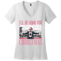 ILl Be Home For Christmas Funny Santa Claus Trump 2024 Women's V-Neck T-Shirt