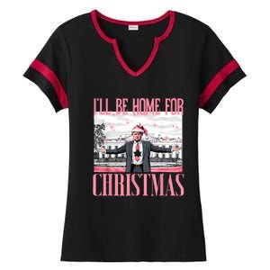 ILl Be Home For Christmas Funny Santa Claus Trump 2024 Ladies Halftime Notch Neck Tee