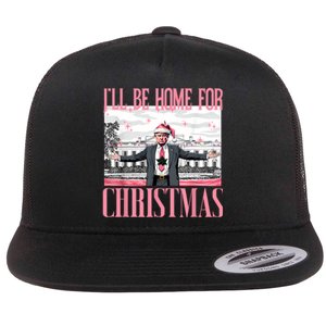 ILl Be Home For Christmas Funny Santa Claus Trump 2024 Flat Bill Trucker Hat