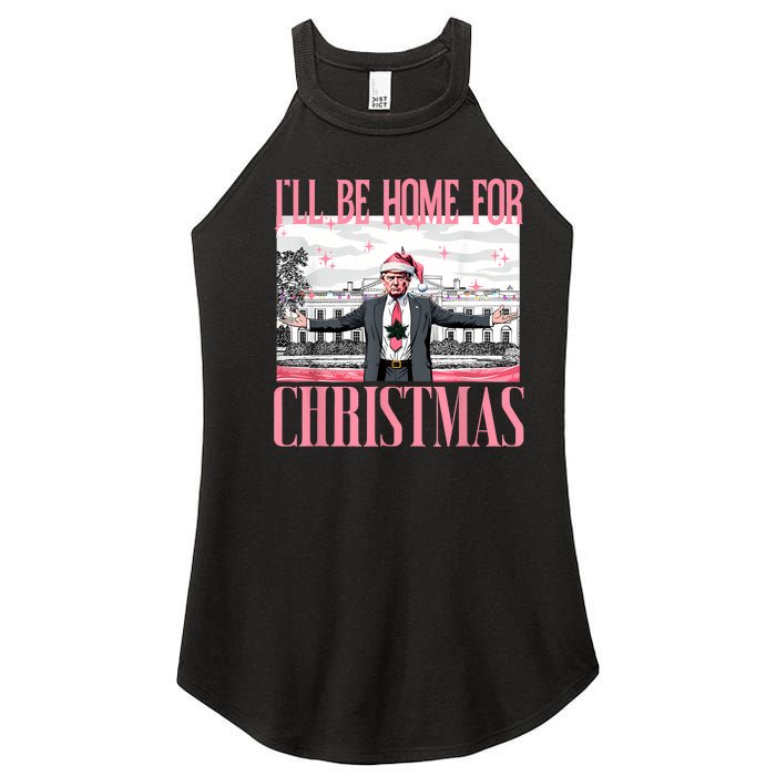 ILl Be Home For Christmas Funny Santa Claus Trump 2024 Women's Perfect Tri Rocker Tank