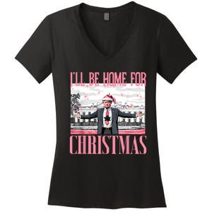 ILl Be Home For Christmas Funny Santa Claus Trump 2024 Women's V-Neck T-Shirt