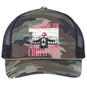 ILl Be Home For Christmas Funny Santa Claus Trump 2024 Retro Rope Trucker Hat Cap