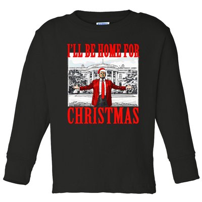 Ill Be Home For Christmas Santa Trump Xmas Pajamas Toddler Long Sleeve Shirt