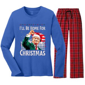 ILl Be Home For Christmas Santa Trump Xmas Pajamas Women's Long Sleeve Flannel Pajama Set 