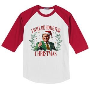 ILl Be Home For Christmas Funny Santa Claus Trump 2024 Kids Colorblock Raglan Jersey