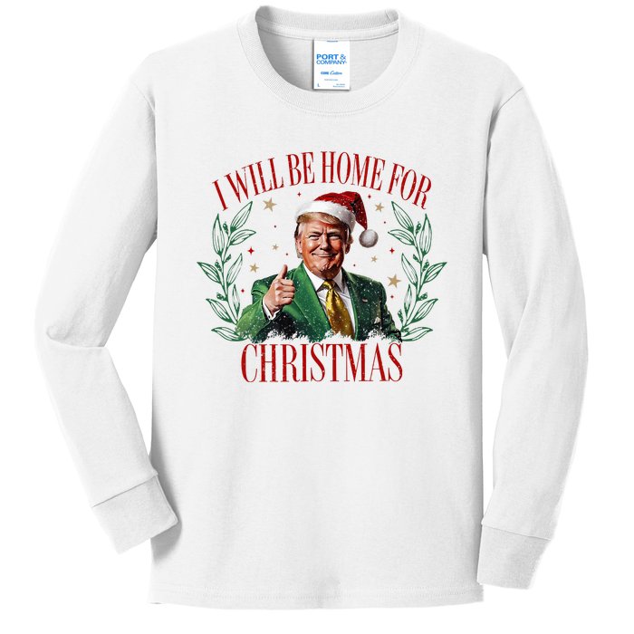 ILl Be Home For Christmas Funny Santa Claus Trump 2024 Kids Long Sleeve Shirt