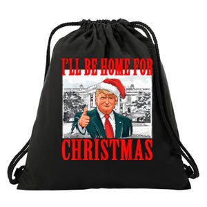 ILl Be Home For Christmas Santa Funny Trump Xmas Pajamas Drawstring Bag