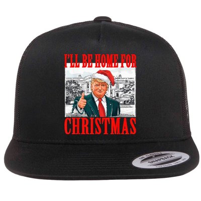 ILl Be Home For Christmas Santa Funny Trump Xmas Pajamas Flat Bill Trucker Hat