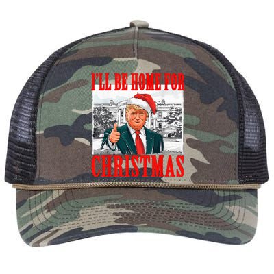 ILl Be Home For Christmas Santa Funny Trump Xmas Pajamas Retro Rope Trucker Hat Cap