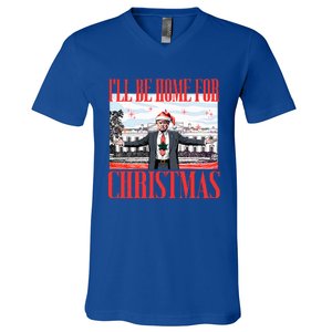 ILl Be Home For Christmas Santa Funny Trump Xmas V-Neck T-Shirt