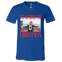 ILl Be Home For Christmas Santa Funny Trump Xmas V-Neck T-Shirt