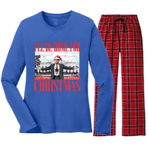 ILl Be Home For Christmas Santa Funny Trump Xmas Women's Long Sleeve Flannel Pajama Set 