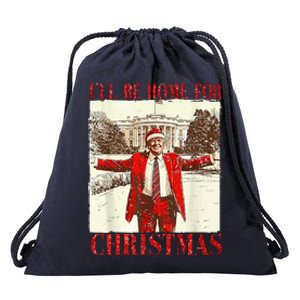 Ill Be Home For Christmas Santa Trump Funny Holiday Drawstring Bag