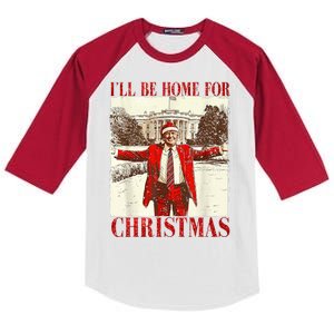 Ill Be Home For Christmas Santa Trump Funny Holiday Kids Colorblock Raglan Jersey