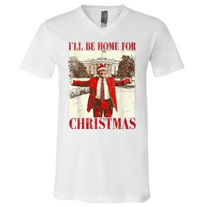 Ill Be Home For Christmas Santa Trump Funny Holiday V-Neck T-Shirt