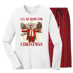 Ill Be Home For Christmas Santa Trump Funny Holiday Women's Long Sleeve Flannel Pajama Set 