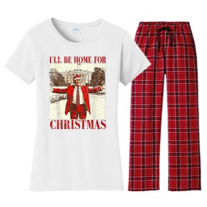 Ill Be Home For Christmas Santa Trump Funny Holiday Women's Flannel Pajama Set