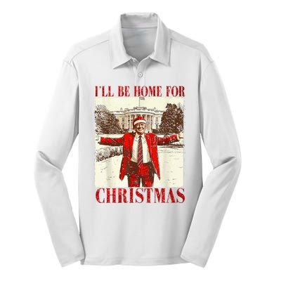 Ill Be Home For Christmas Santa Trump Funny Holiday Silk Touch Performance Long Sleeve Polo