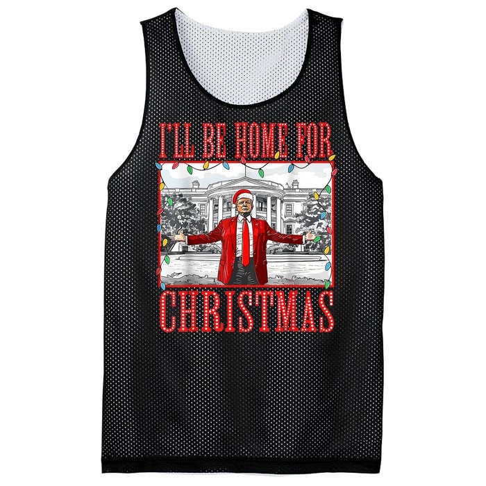 Ill Be Home For Christmas Santa Funny Trump Xmas Pajamas Mesh Reversible Basketball Jersey Tank