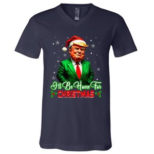 ILl Be Home For Christmas Funny Santa Claus Trump 2024 V-Neck T-Shirt