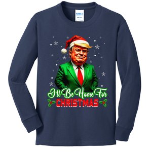 ILl Be Home For Christmas Funny Santa Claus Trump 2024 Kids Long Sleeve Shirt