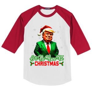 ILl Be Home For Christmas Funny Santa Claus Trump 2024 Kids Colorblock Raglan Jersey