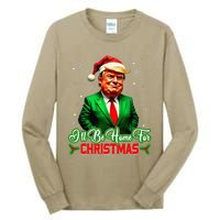 ILl Be Home For Christmas Funny Santa Claus Trump 2024 Tall Long Sleeve T-Shirt