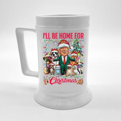 Ill Be Home For Christmas Funny Trump Pets Dog Cat Xmas Beer Stein