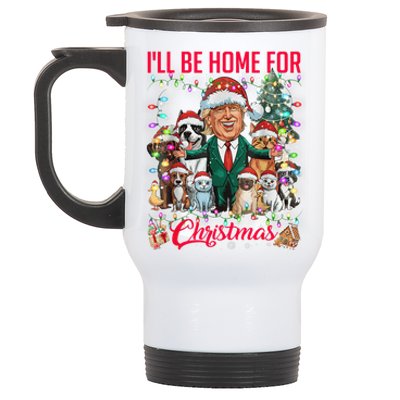 Ill Be Home For Christmas Funny Trump Pets Dog Cat Xmas Stainless Steel Travel Mug