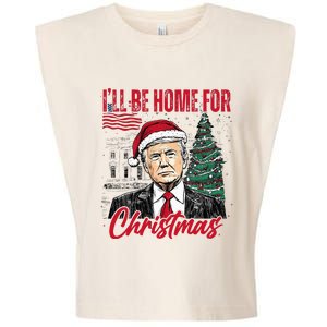 ILl Be Home For Christmas Funny Santa Trump Xmas Pajamas Garment-Dyed Women's Muscle Tee