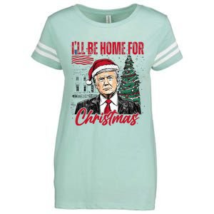 ILl Be Home For Christmas Funny Santa Trump Xmas Pajamas Enza Ladies Jersey Football T-Shirt