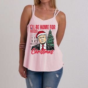 ILl Be Home For Christmas Funny Santa Trump Xmas Pajamas Women's Strappy Tank