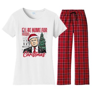 ILl Be Home For Christmas Funny Santa Trump Xmas Pajamas Women's Flannel Pajama Set