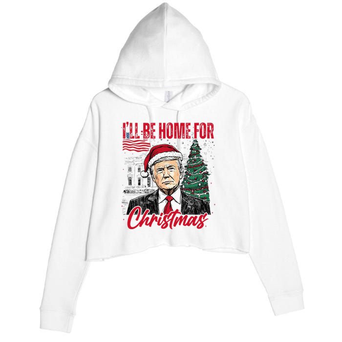 ILl Be Home For Christmas Funny Santa Trump Xmas Pajamas Crop Fleece Hoodie