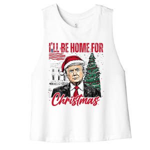 ILl Be Home For Christmas Funny Santa Trump Xmas Pajamas Women's Racerback Cropped Tank