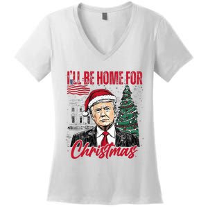 ILl Be Home For Christmas Funny Santa Trump Xmas Pajamas Women's V-Neck T-Shirt