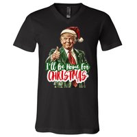 ILl Be Home For Christmas Funny Santa Claus Trump 2024 Gift V-Neck T-Shirt