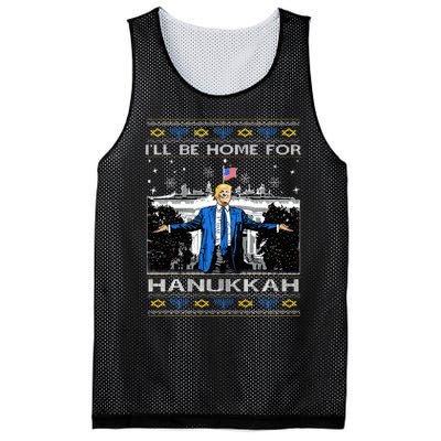 ILl Be Home For Hanukkah Funny Trump Christmas Ugly Mesh Reversible Basketball Jersey Tank