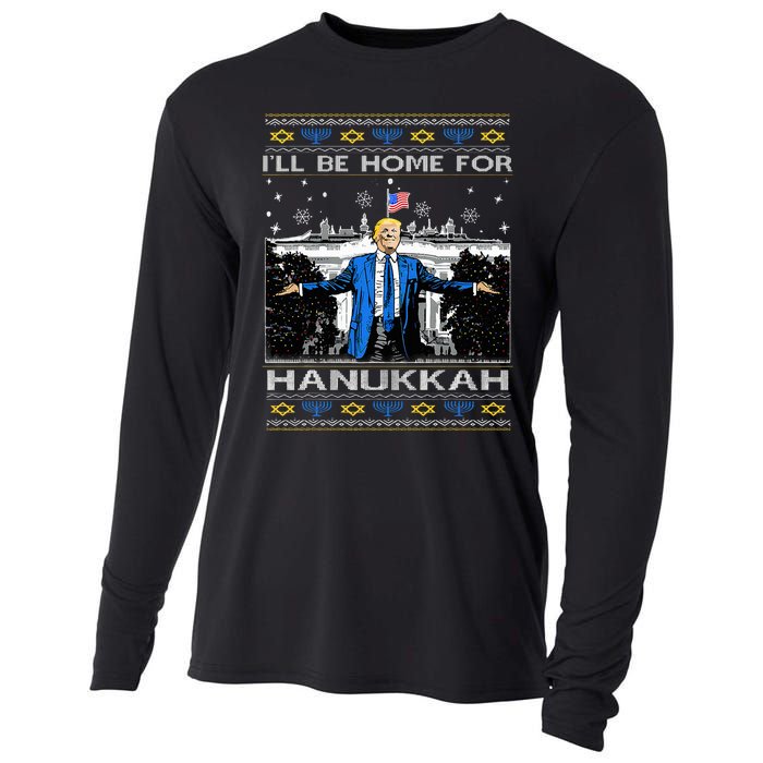 ILl Be Home For Hanukkah Funny Trump Christmas Ugly Cooling Performance Long Sleeve Crew