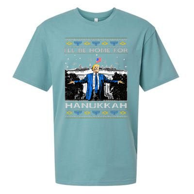 ILl Be Home For Hanukkah Funny Trump Christmas Ugly Sueded Cloud Jersey T-Shirt