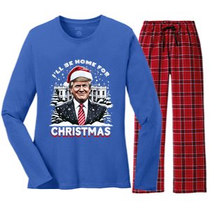 I’Ll Be Home For Christmas Trump Xmas Funny 2024 Gift Women's Long Sleeve Flannel Pajama Set 