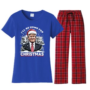 I’Ll Be Home For Christmas Trump Xmas Funny 2024 Gift Women's Flannel Pajama Set