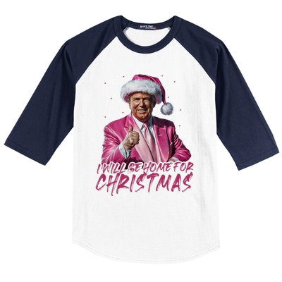 ILl Be Home For Christmas Funny Santa Trump Xmas Pajamas Baseball Sleeve Shirt