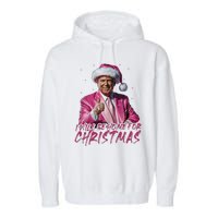 ILl Be Home For Christmas Funny Santa Trump Xmas Pajamas Garment-Dyed Fleece Hoodie